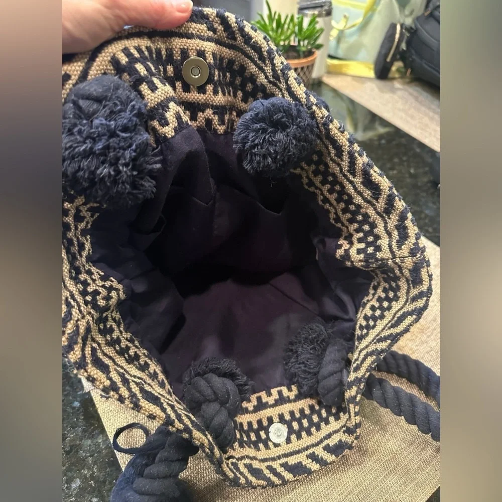 Bohemian Navy and Tan Woven Tote Bag